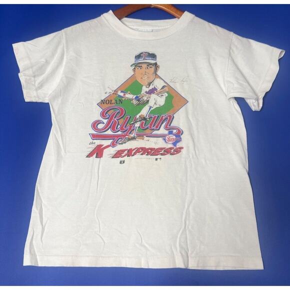 Vintage 1989 Nolan Ryan K Express Caricature Salem T-Shirt Single Stitch Tee